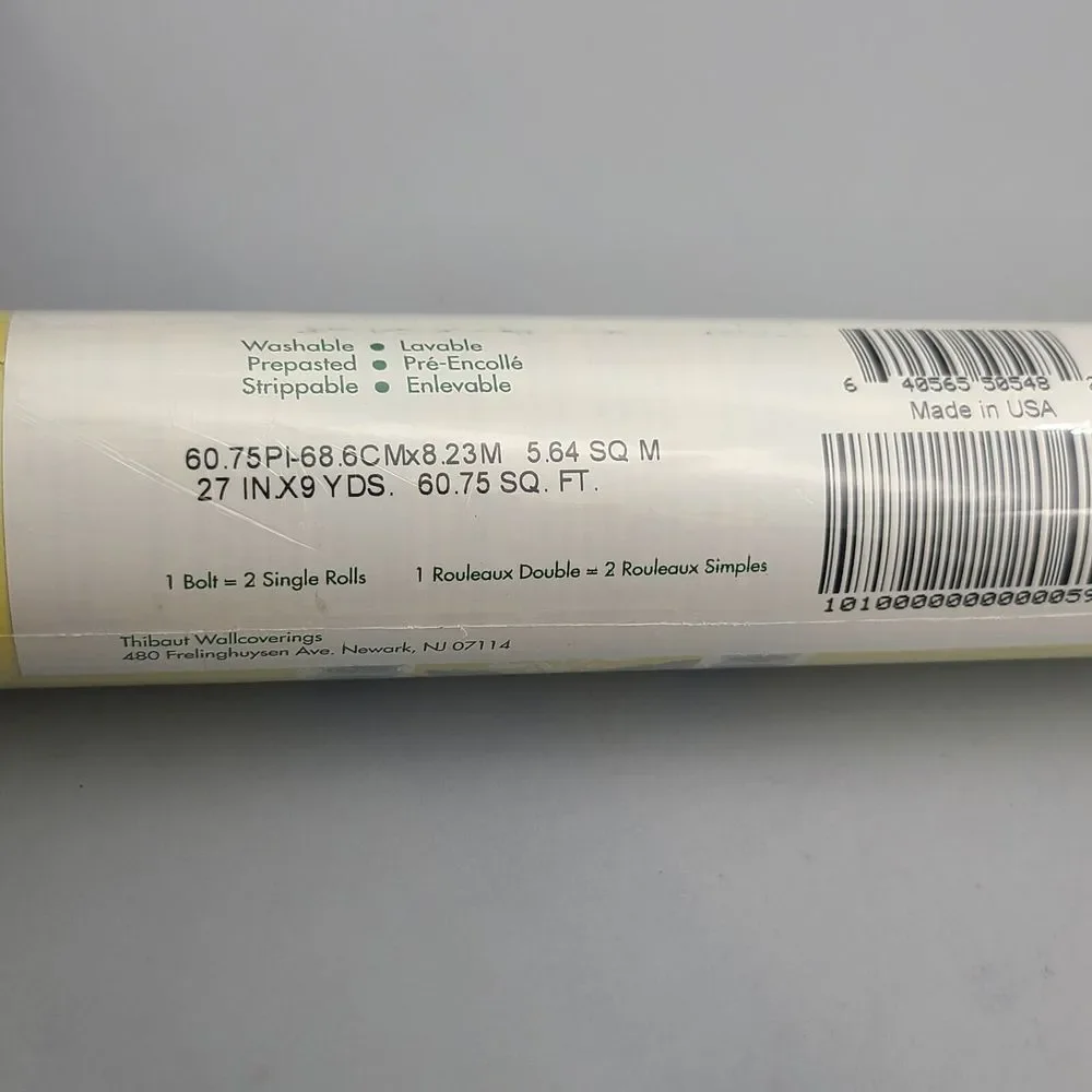 Thibaut Wallpaper T42085 Single Roll Yellow Gray Color NEW Washable PrePasted